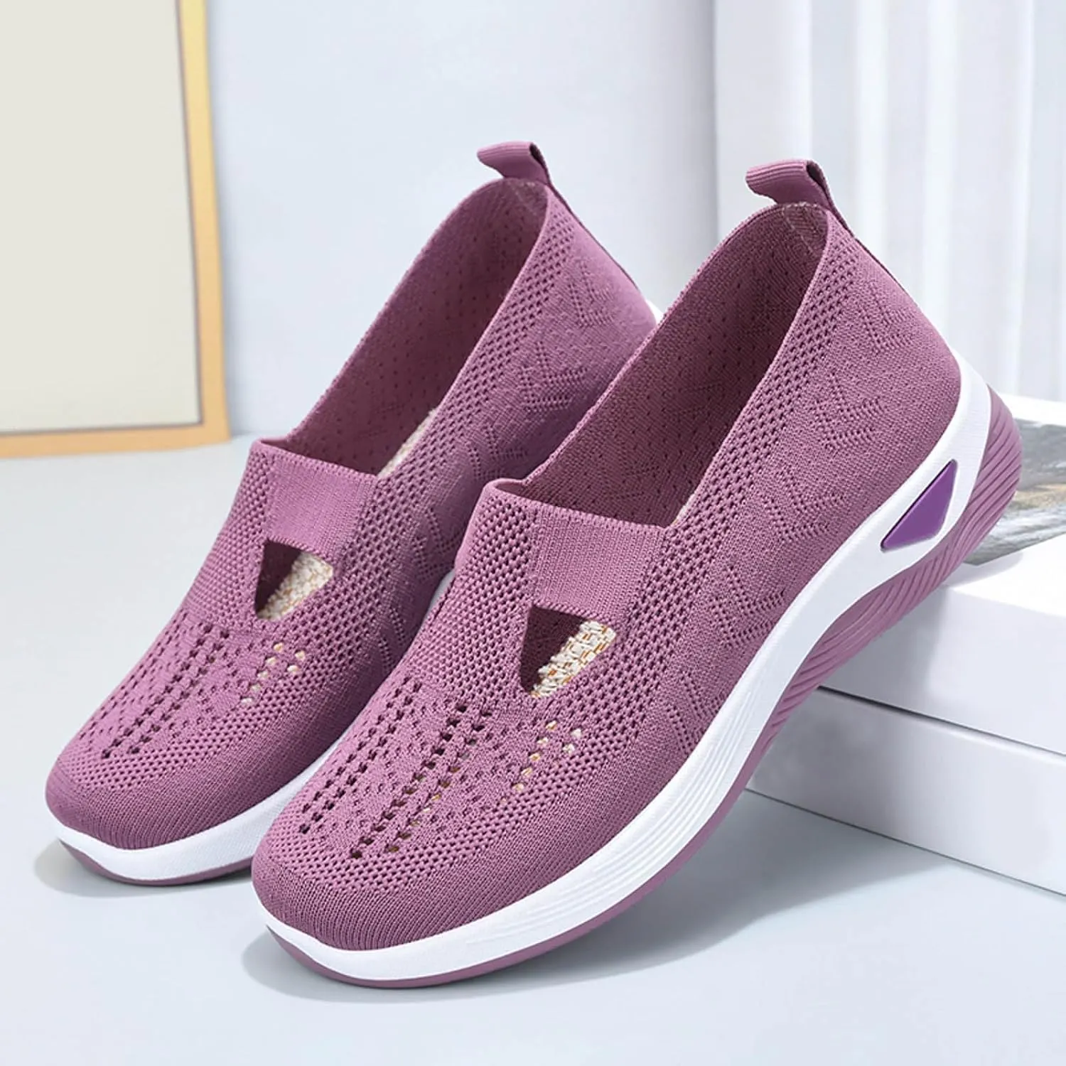 Womens Casual Slip On Loafers Comfortable Walking Shoes Lightweight Canvas Sneakers Flat Non Slip Flats