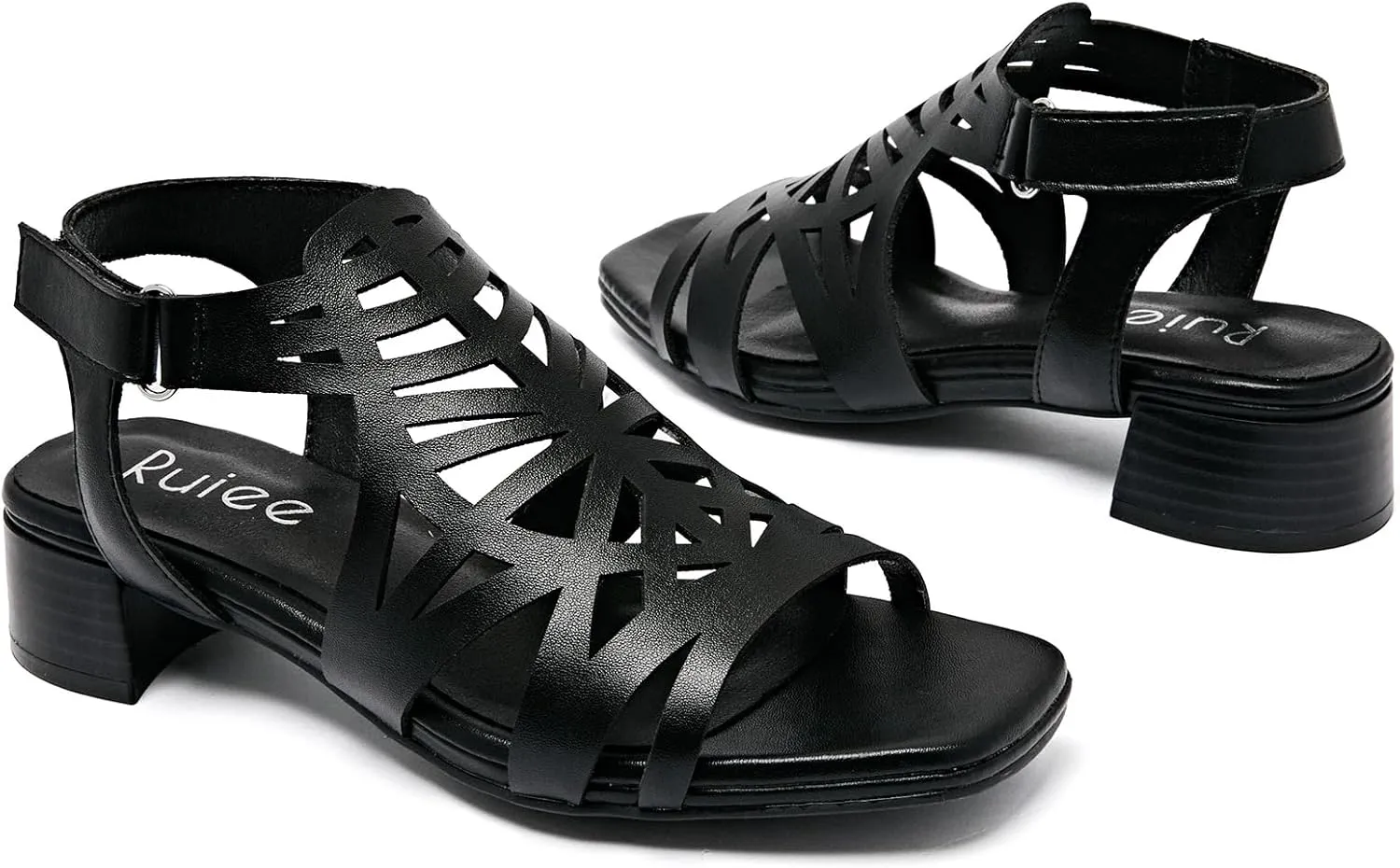 Women's Chunky Heeled Sandals - Block Low Heels Summer Ankle Strappy Square Open Toe Dressy Wedding Sandals for Women.