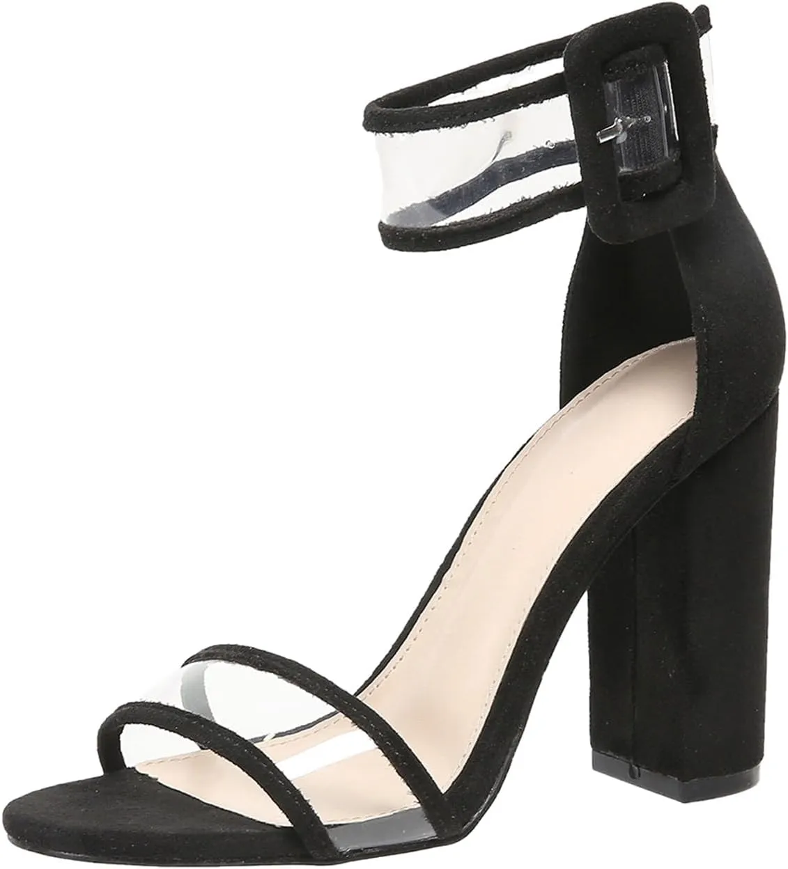Women's Chunky High Heels Sandals Comfy Transparent Open Toe Ankle Strap Dress Pump Low Chunky Heeled Dress Shoes