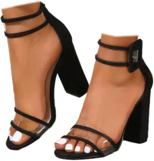 Women's Chunky High Heels Sandals Comfy Transparent Open Toe Ankle Strap Dress Pump Low Chunky Heeled Dress Shoes