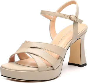 Women's Chunky Platform High Heels Block Heeled Sandals Open Square Toe Ankle Strap Dress Wedding Party Sandal Shoes 3.3''