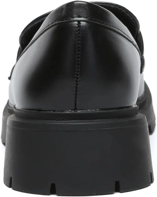 Women's Chunky Platform Loafers with Chain or Buckle Patent Leather Black Penny Loafers Fashion Office Shoes School Dress Shoes Comfort Slip-on