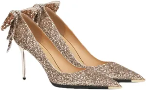 Women's Closed Toe Rhinstone Wedding Low Heel Back Decorative Flower Clear Kitten Heels, Non-Adjustable Pointed Toe Bow Pumps High Heeled 6-8CM Prom Dress Shoes