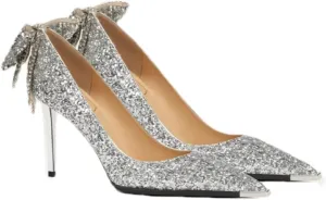 Women's Closed Toe Rhinstone Wedding Low Heel Back Decorative Flower Clear Kitten Heels, Non-Adjustable Pointed Toe Bow Pumps High Heeled 6-8CM Prom Dress Shoes