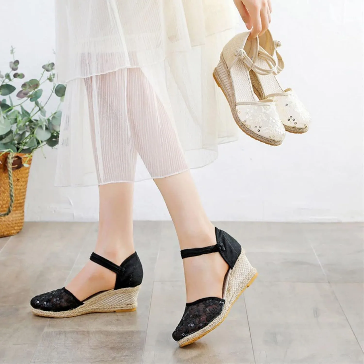 Womens Closed Toe Sandals Comfortable Summer Shoes Non Slip Mid Heel Espadrilles Breathable Comfy Shoes Summer Casual Sandals for Women 2025 Ankle Strappy Lace Up Mesh Footwear