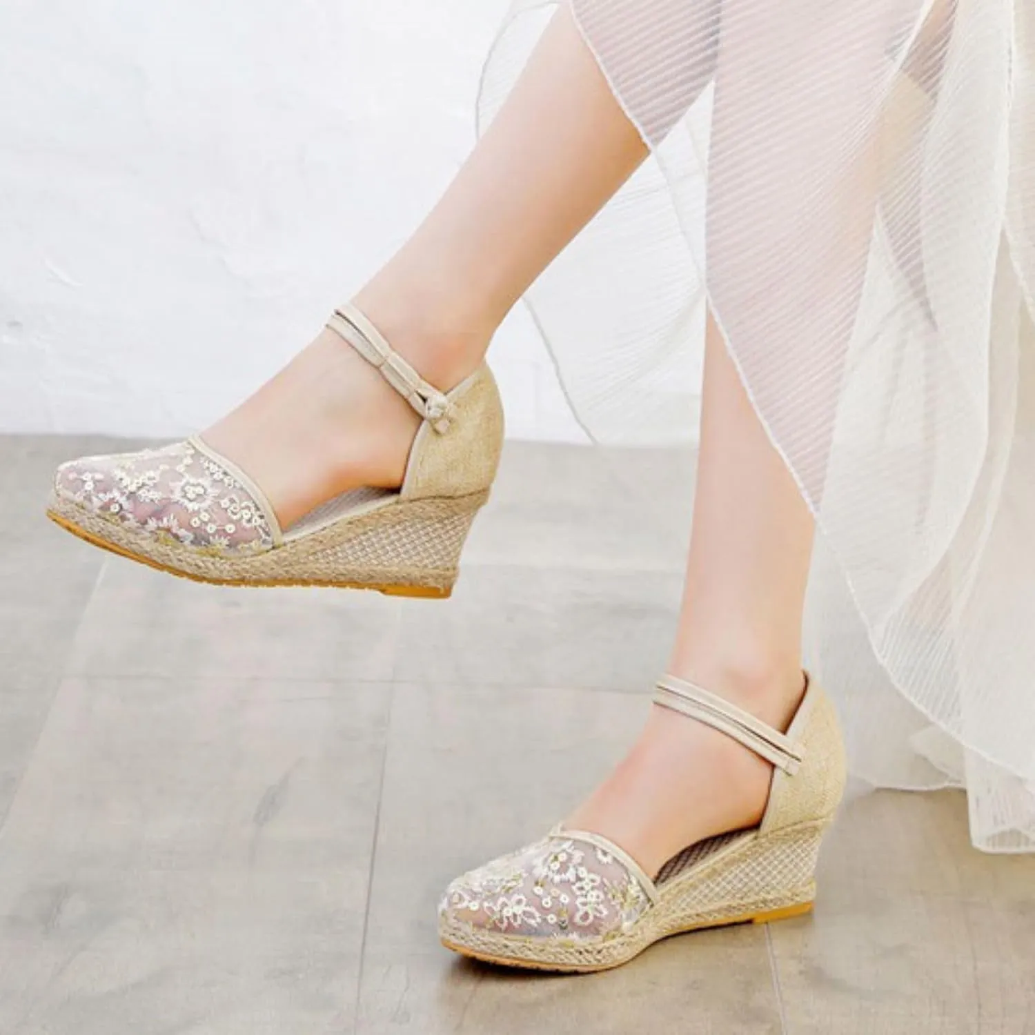 Womens Closed Toe Sandals Comfortable Summer Shoes Non Slip Mid Heel Espadrilles Breathable Comfy Shoes Summer Casual Sandals for Women 2025 Ankle Strappy Lace Up Mesh Footwear
