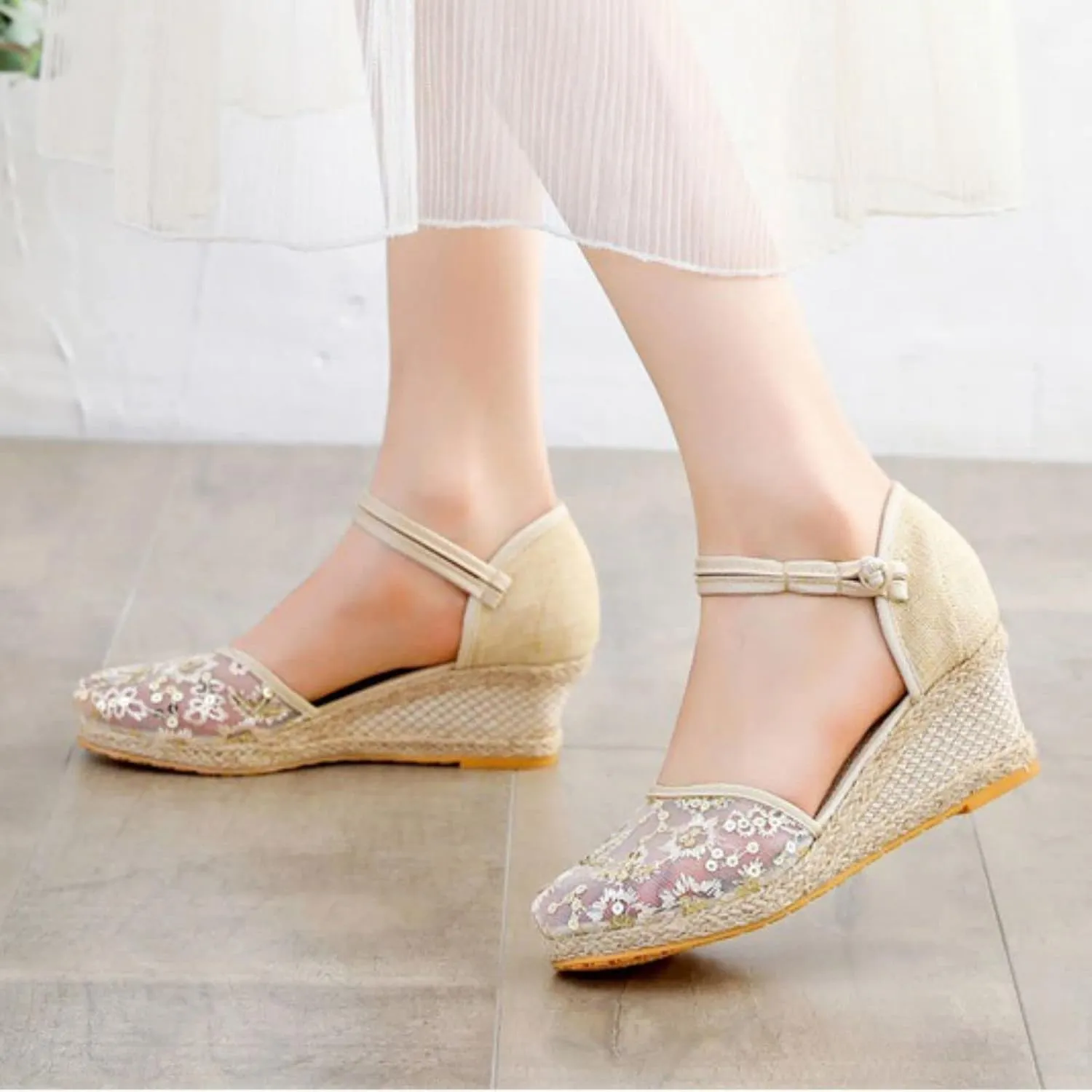 Womens Closed Toe Sandals Comfortable Summer Shoes Non Slip Mid Heel Espadrilles Breathable Comfy Shoes Summer Casual Sandals for Women 2025 Ankle Strappy Lace Up Mesh Footwear