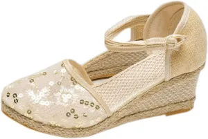 Womens Closed Toe Sandals Comfortable Summer Shoes Non Slip Mid Heel Espadrilles Breathable Comfy Shoes Summer Casual Sandals for Women 2025 Ankle Strappy Lace Up Mesh Footwear
