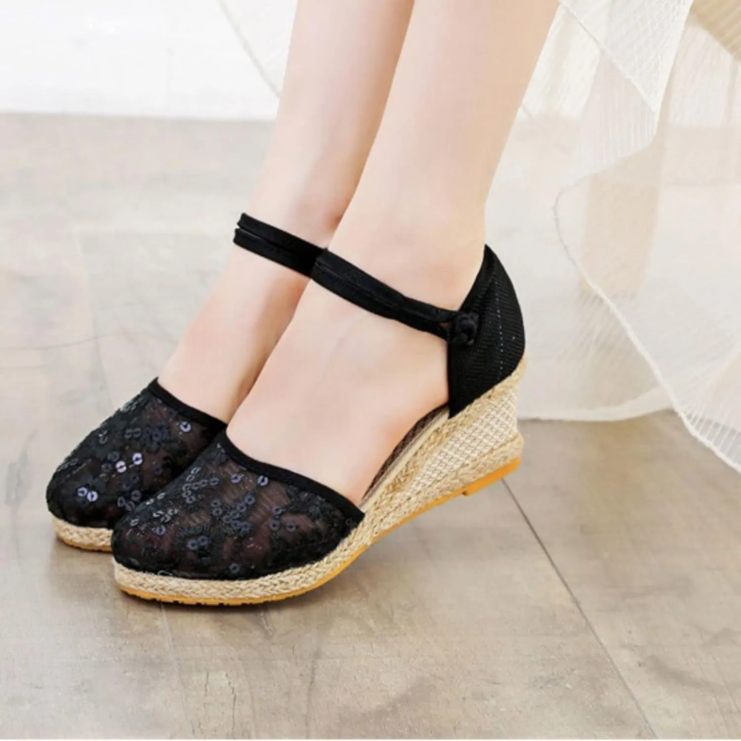 Womens Closed Toe Sandals Comfortable Summer Shoes Non Slip Mid Heel Espadrilles Breathable Comfy Shoes Summer Casual Sandals for Women 2025 Ankle Strappy Lace Up Mesh Footwear