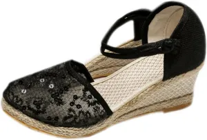 Womens Closed Toe Sandals Comfortable Summer Shoes Non Slip Mid Heel Espadrilles Breathable Comfy Shoes Summer Casual Sandals for Women 2025 Ankle Strappy Lace Up Mesh Footwear