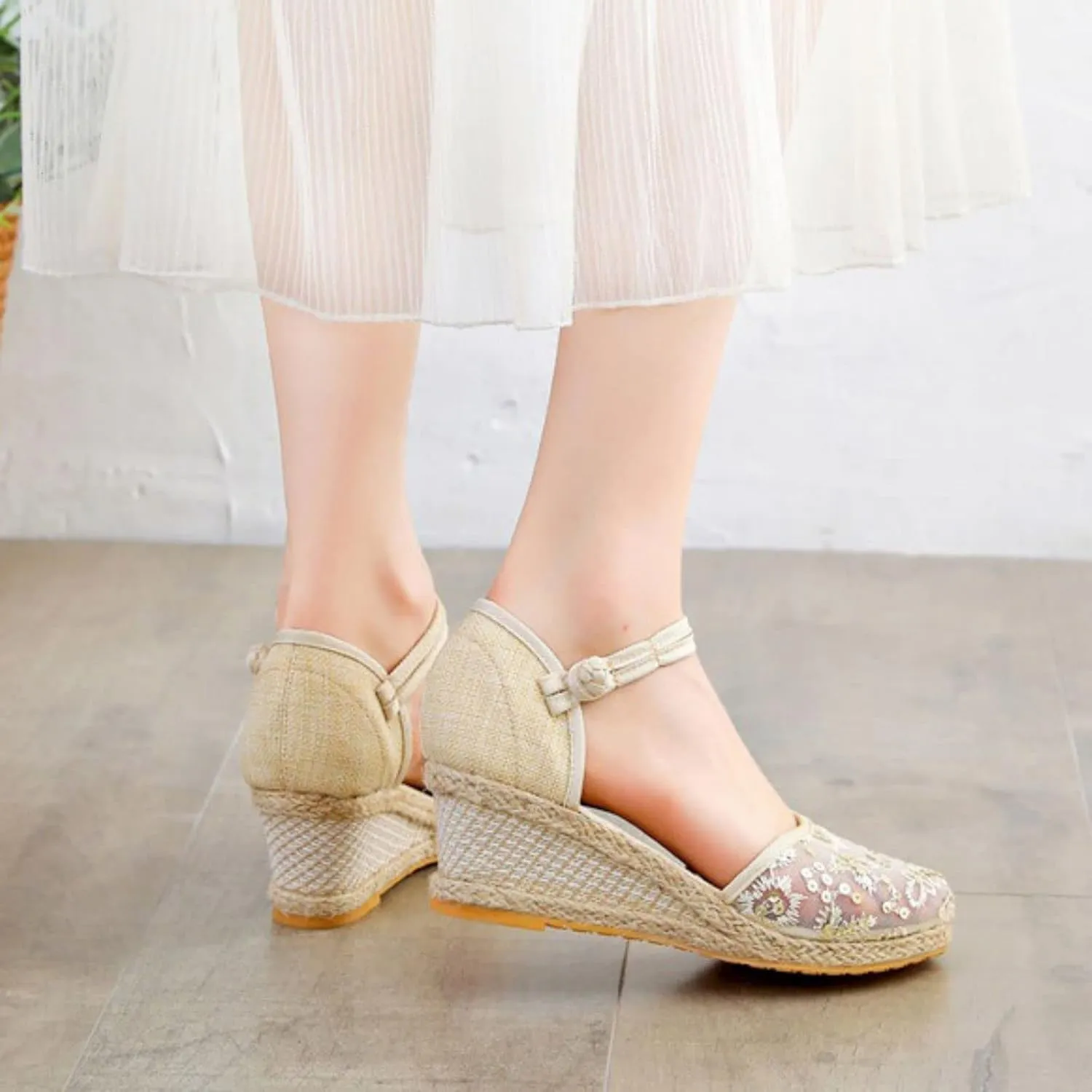 Womens Closed Toe Sandals Comfortable Summer Shoes Non Slip Mid Heel Espadrilles Breathable Comfy Shoes Summer Casual Sandals for Women 2025 Ankle Strappy Lace Up Mesh Footwear