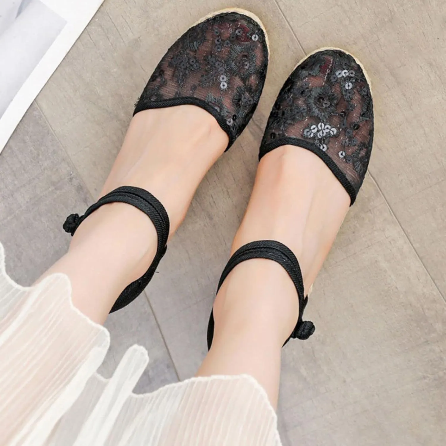 Womens Closed Toe Sandals Comfortable Summer Shoes Non Slip Mid Heel Espadrilles Breathable Comfy Shoes Summer Casual Sandals for Women 2025 Ankle Strappy Lace Up Mesh Footwear