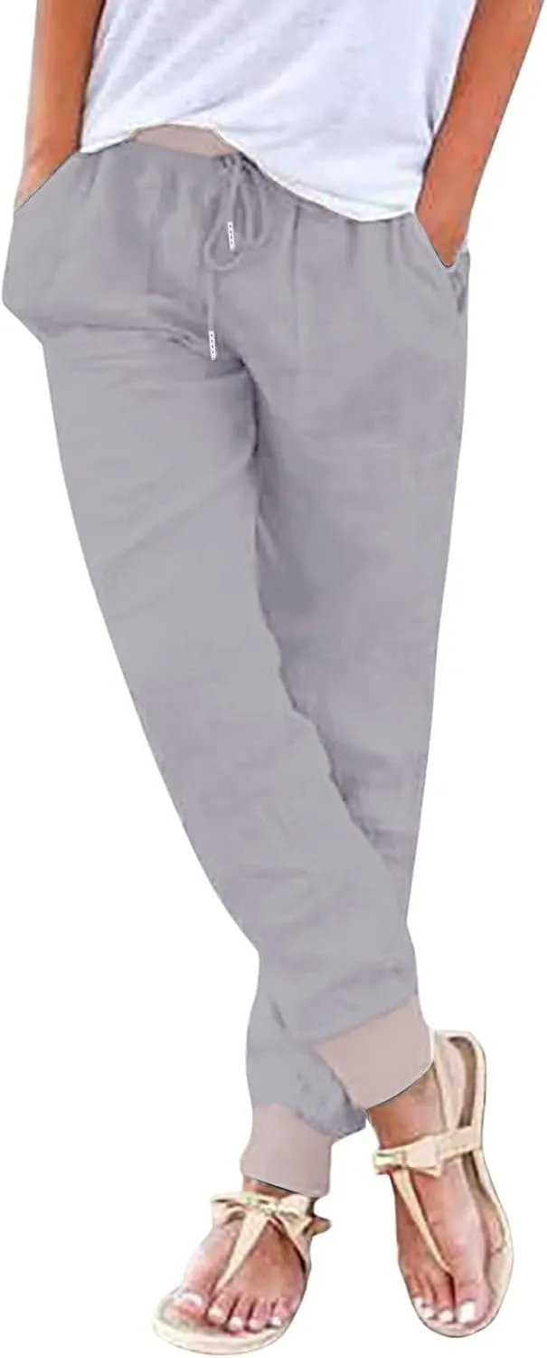 Womens Clothes Summer Outfits for Women Wide Leg Solid Pants with Pockets Linen Pant Women Women Linen (Purple, XXXL)