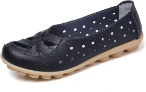 womens comfort sandals Breathable Leather Hollow Out Loafer Flats Summer Slip-On Cutout Sandals Casual Round Toe Orthopedic Loafers Fashion Soft Shoes