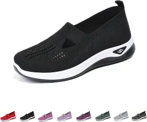 Women's Comfortable Breathable Knitted Sneakers, Outdoor Woven Cut-Out Orthopedic Soft Arch Support Walking Shoes for Women, Slip-On