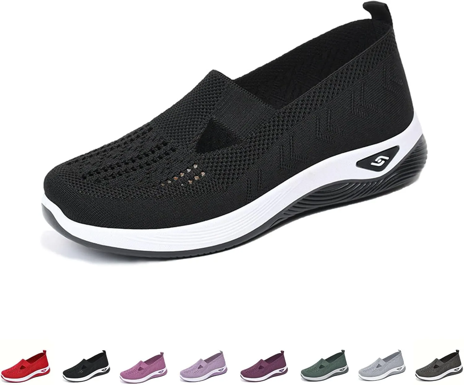 Women's Comfortable Breathable Knitted Sneakers, Outdoor Woven Cut-Out Orthopedic Soft Arch Support Walking Shoes for Women, Slip-On