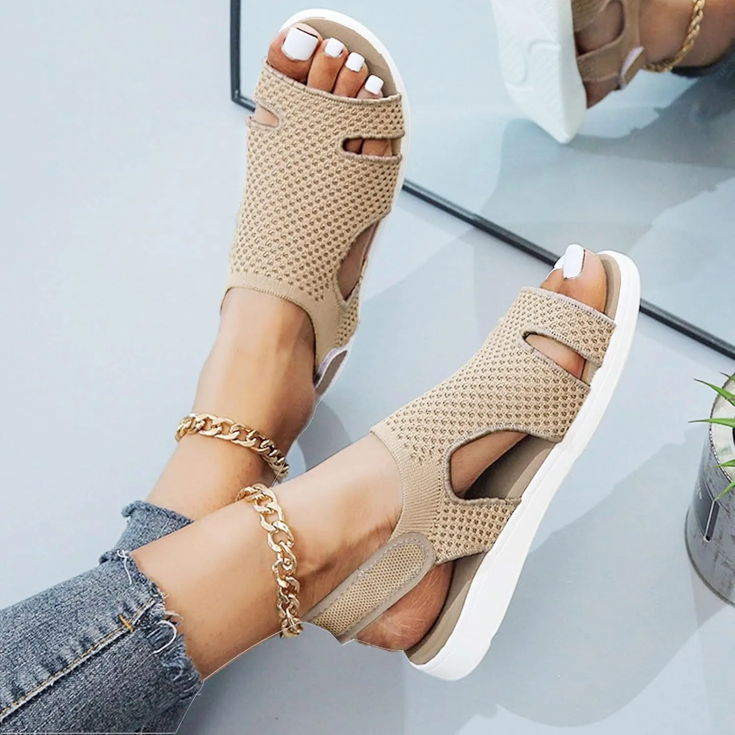 Women's Comfortable Orthopedic Arch Support Shoes Dress Walking Sandals Soft Cushion Sports Casual Orthotic Low Platform Wedges Sandals with Back Strap Women's Breathable Orthopedic Sandals