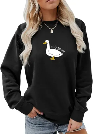 Womens Crewneck Funny Cute Silly Goose Sweatshirt Xmas Pullover Sweatshirt Christmas Sweater