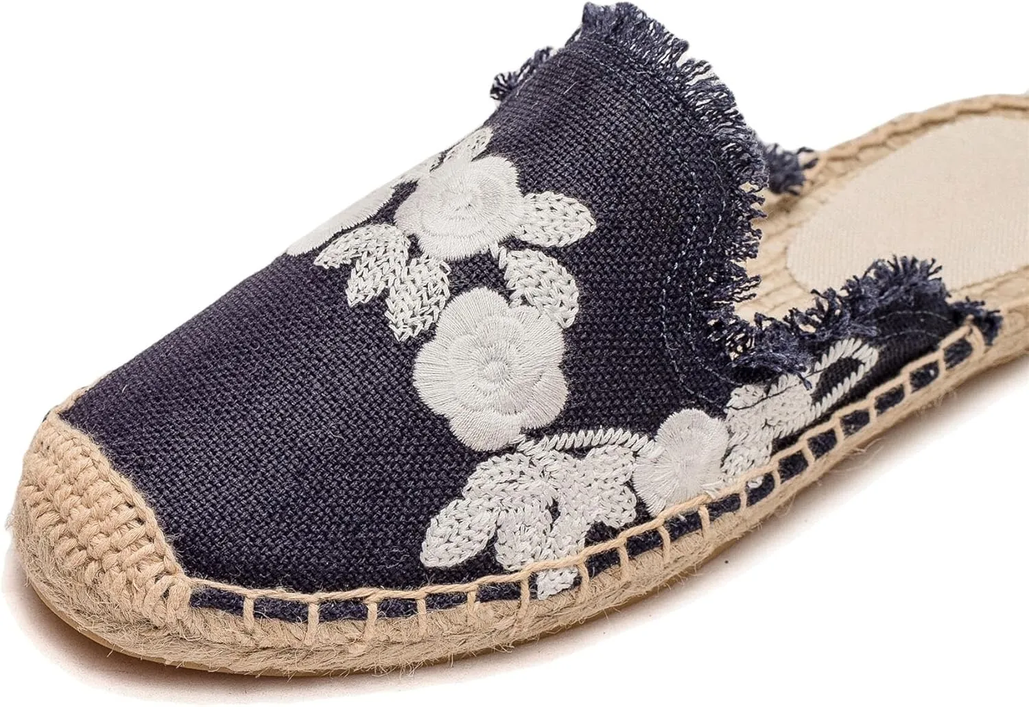 Womens Embroidery Espadrille Mules Flats - Fashion Flats Shoes Comfortable Mule Shoes Breathable Espadrilles Anti-Slip Slipper