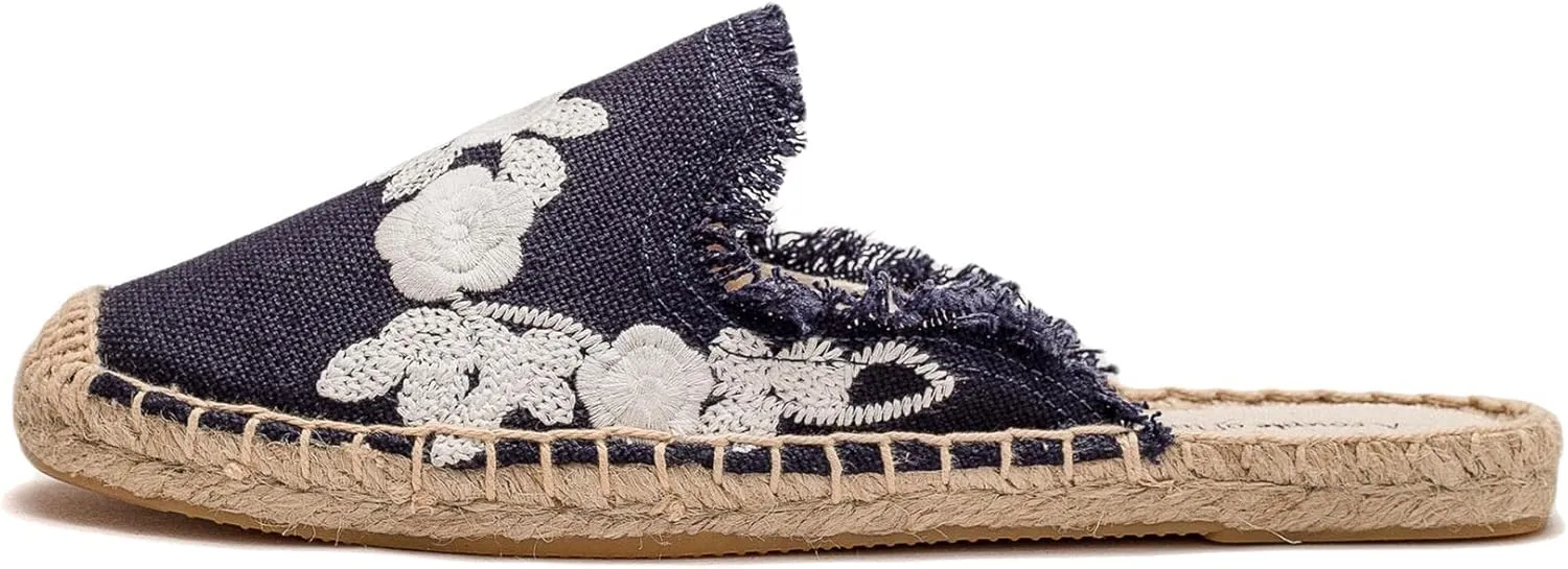 Womens Embroidery Espadrille Mules Flats - Fashion Flats Shoes Comfortable Mule Shoes Breathable Espadrilles Anti-Slip Slipper