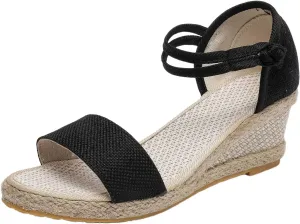 Women's Espadrille Platform Wedge Sandals Closed Toe Ankle Strap Lace up Summer Buckle Dress Slip On Fashion High Heels Square Open Casual Dressy Walking & Espadrilles Raffia Buckled Shoes