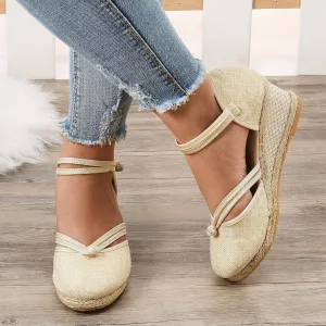 Women's Espadrilles Closed Toe Wedges Heels Sandals 2025 Women's Ankle Strap Closed Toe Dress Sandals Espadrilles Low Heel Canvas Dressy Summer Platform Wedge Casual Shoes