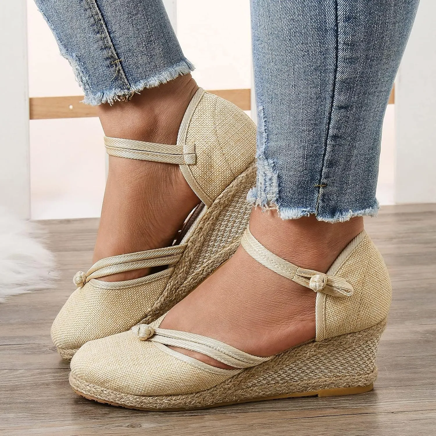 Women's Espadrilles Closed Toe Wedges Heels Sandals 2025 Women's Ankle Strap Closed Toe Dress Sandals Espadrilles Low Heel Canvas Dressy Summer Platform Wedge Casual Shoes