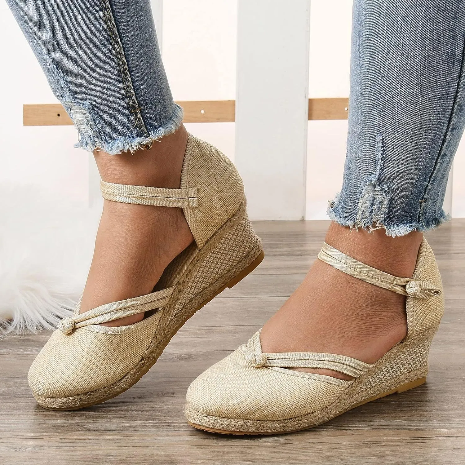 Women's Espadrilles Closed Toe Wedges Heels Sandals 2025 Women's Ankle Strap Closed Toe Dress Sandals Espadrilles Low Heel Canvas Dressy Summer Platform Wedge Casual Shoes