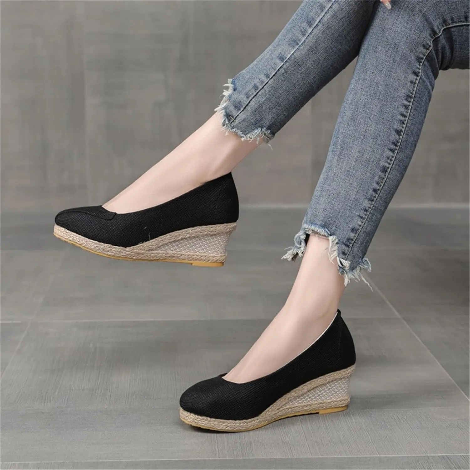 Women's Espadrilles Platform Heels Wedge Sandals Comfortable Breathable Slip On Woven Wedges Pumps Shoes Casual Supportive Cute Work Office Fashion Trendy Yoga Sandal