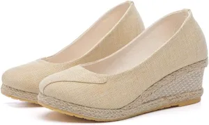 Women's Espadrilles Platform Heels Wedge Sandals Comfortable Breathable Slip On Woven Wedges Pumps Shoes Casual Supportive Cute Work Office Fashion Trendy Yoga Sandal