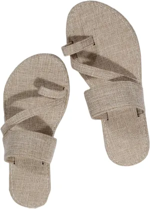 Womens Flat Sandals, Fashion Lady Casual Split Toes Slides, Summer Flip Flops Slingback Sandals, Comfortable Denim Solid Slip-On Sandals, Outdoor Lightweight Ring Thongs Walking Shoes