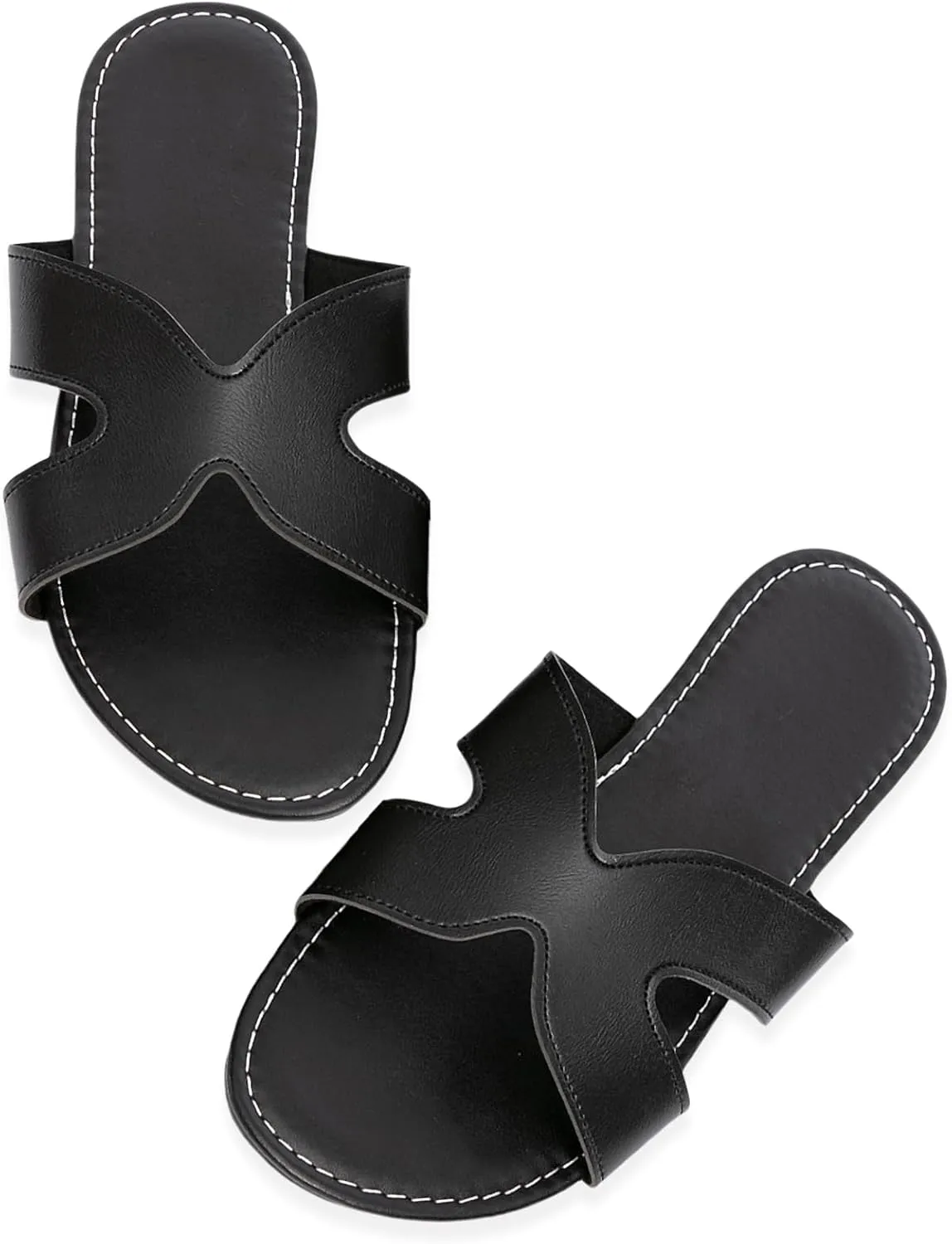 Women's Flat Slide Sandals Summer Open Toe Slip On Casual Beach Slippers, Wide Widths Available 5-11