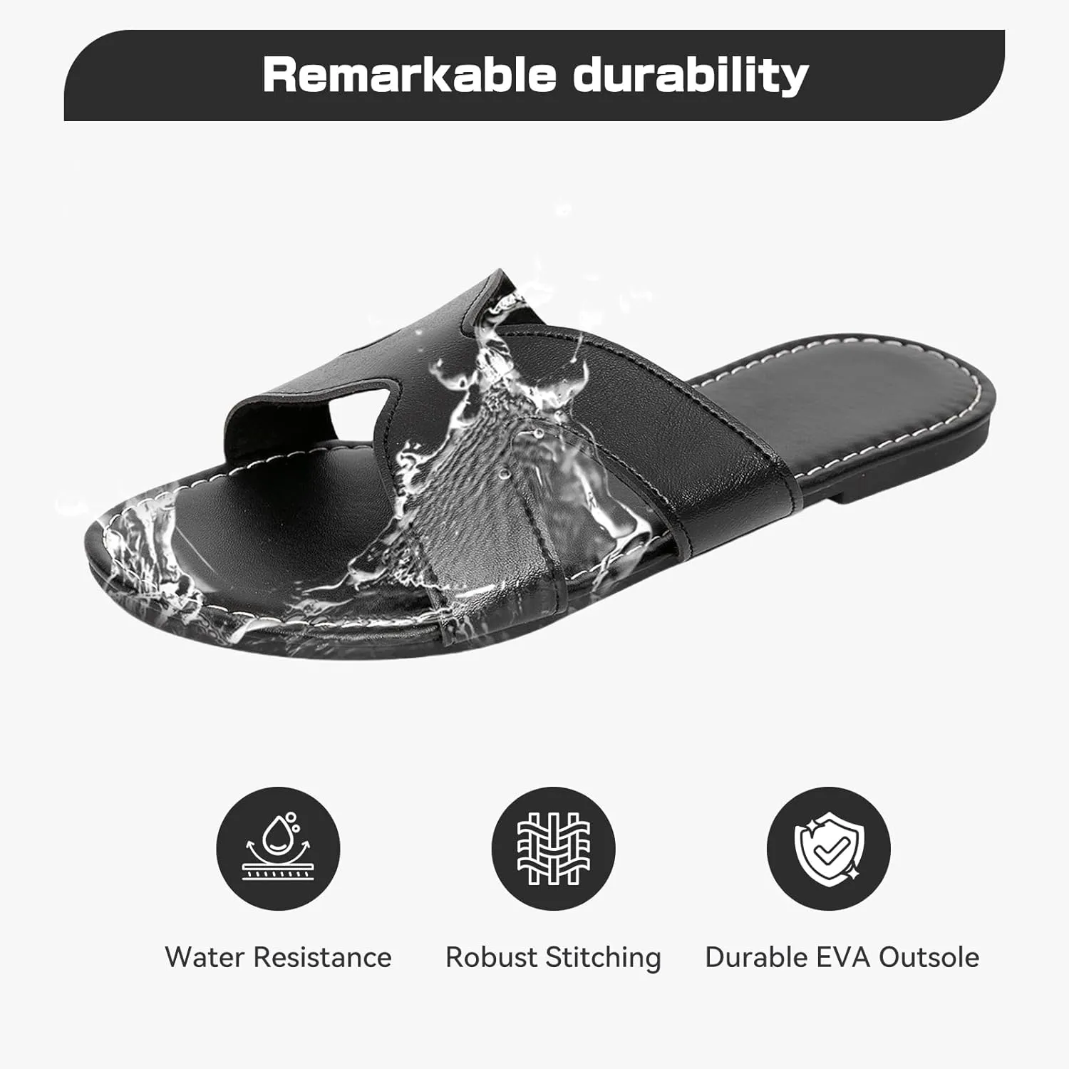 Women's Flat Slide Sandals Summer Open Toe Slip On Casual Beach Slippers, Wide Widths Available 5-11