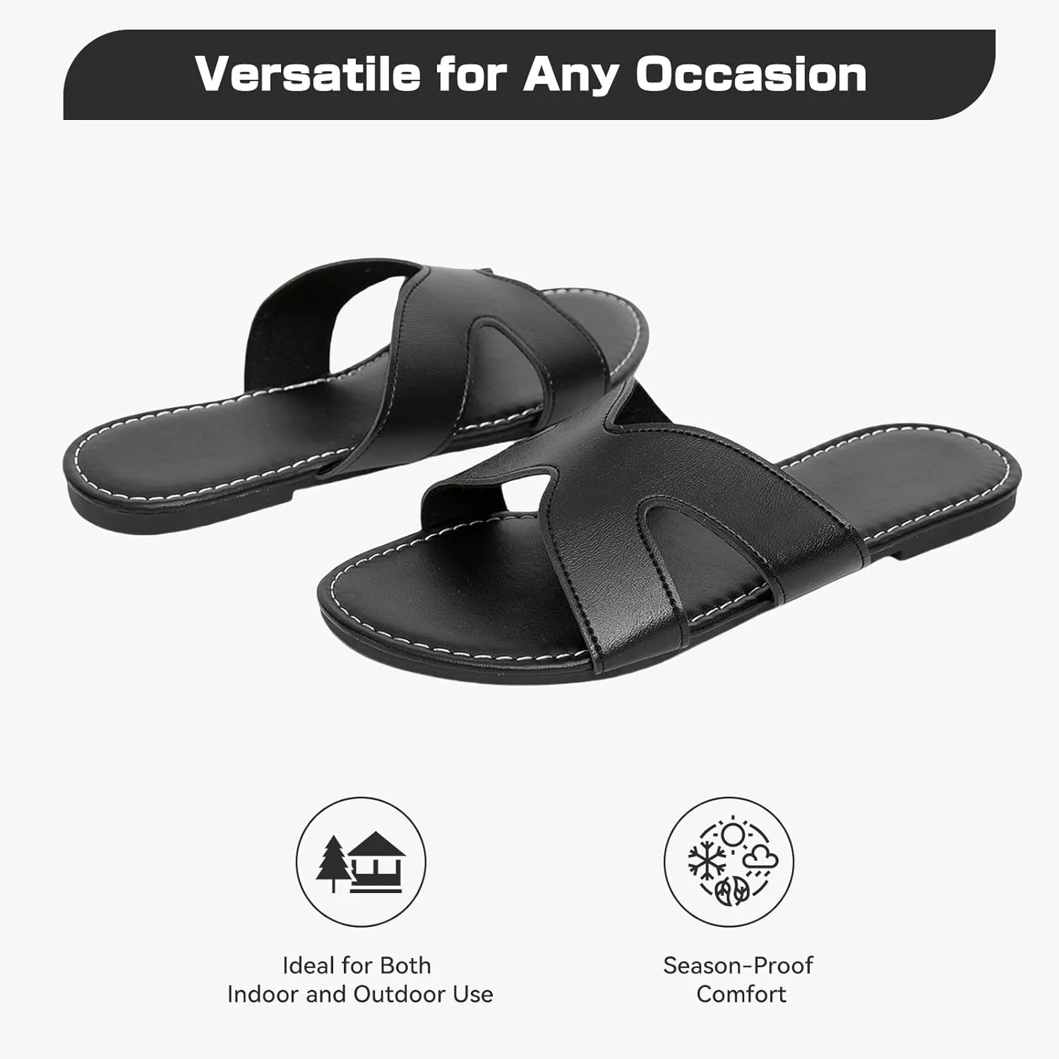 Women's Flat Slide Sandals Summer Open Toe Slip On Casual Beach Slippers, Wide Widths Available 5-11