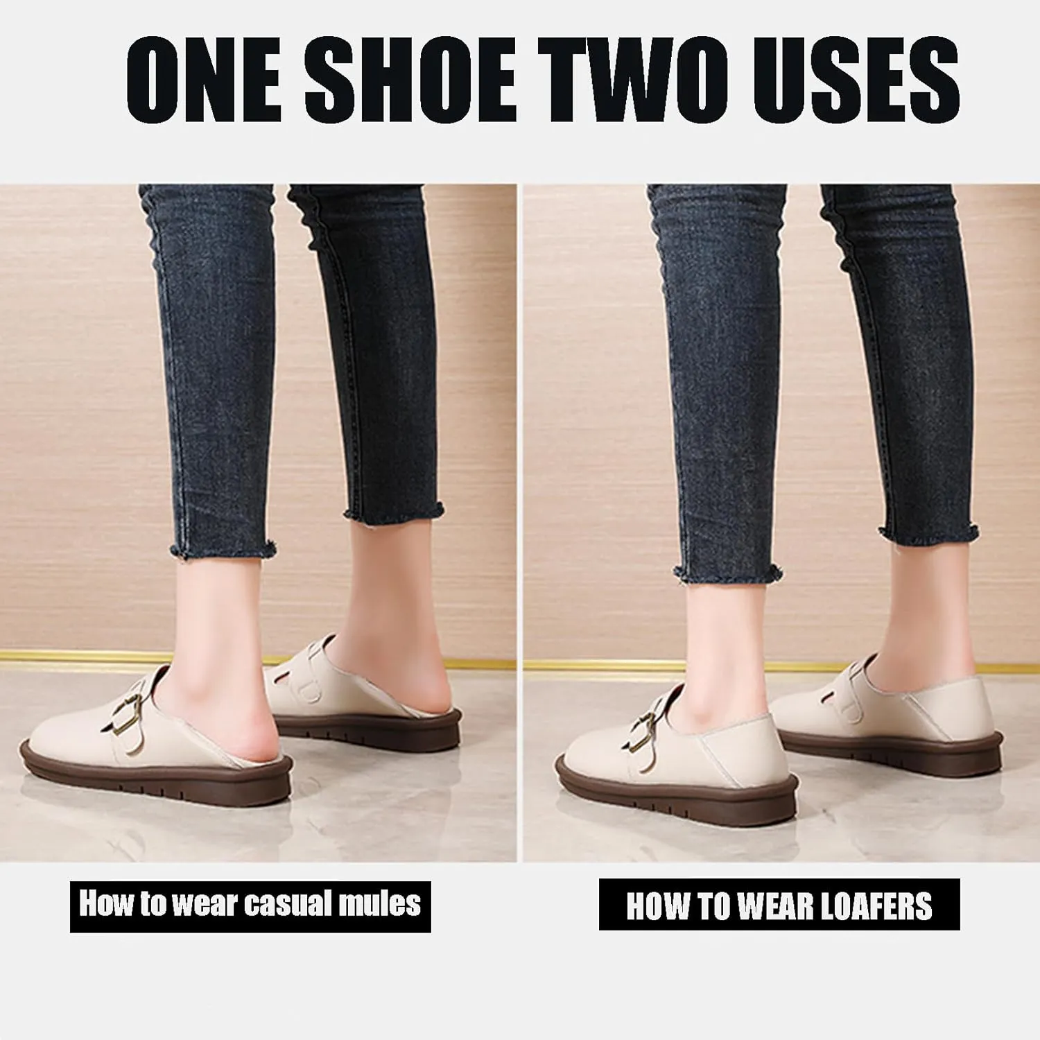 Women's Genuine Leather Monk Strap Slip on Loafers Comfortable Round Toe Non-Slip Soft Bottom Driving Work Flats Lightweight Mom Nurse Casual Walking Shoes