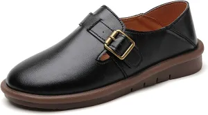 Women's Genuine Leather Monk Strap Slip on Loafers Comfortable Round Toe Non-Slip Soft Bottom Driving Work Flats Lightweight Mom Nurse Casual Walking Shoes