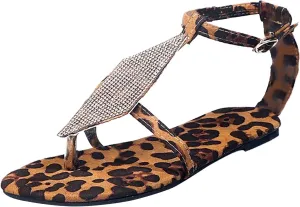 Womens Geometric Crystal Flat Sandals Casual Summer Boho Buckle T Strap Clip Toe Open Toe Flip Flops Comfy Trendy Beach Roman Shoes Sandalias