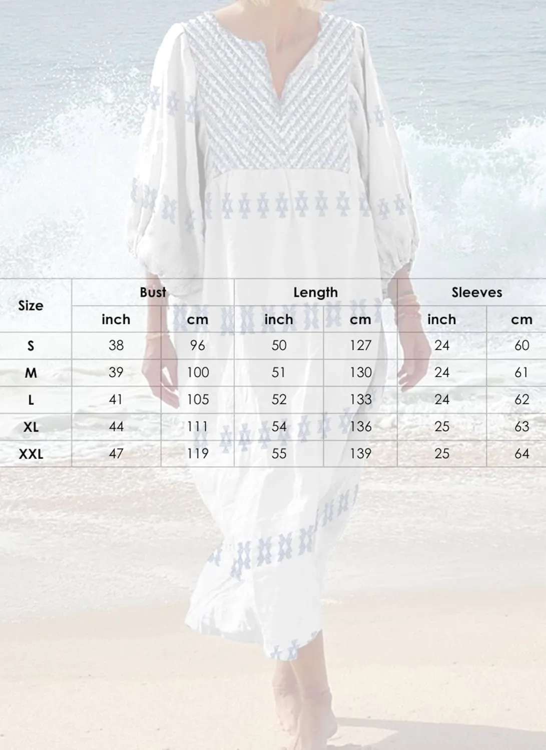 Womens Geometric Print V Neck Long Sleeve Maxi Dress Casual Loose Fit Oversize Bohemian Beach Swimsuit Cover Up