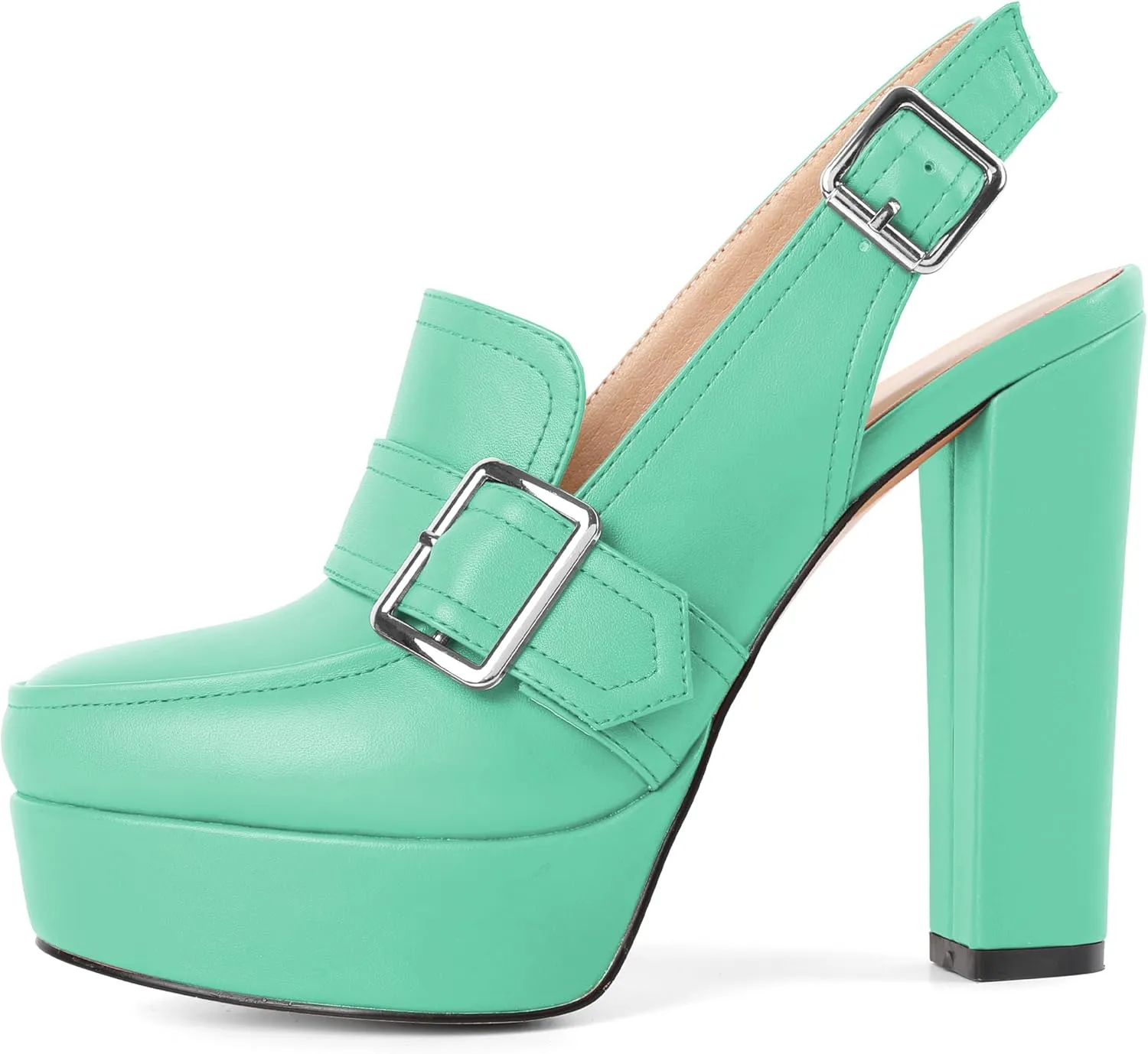 Women's High Heel Loafers Platform Pumps Round Toe Heels Chunky Heel Pumps Stylish Comfortable 4.8 Inch Slingback Heels