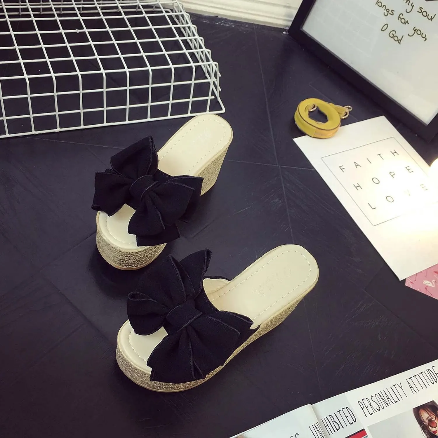 Women's High Heeled Bow-Knot Platform Wedge Slippers Flip-Flops Beach Sandals Fashion Espadrille Slippers Summer Slipper Loafer Sandals