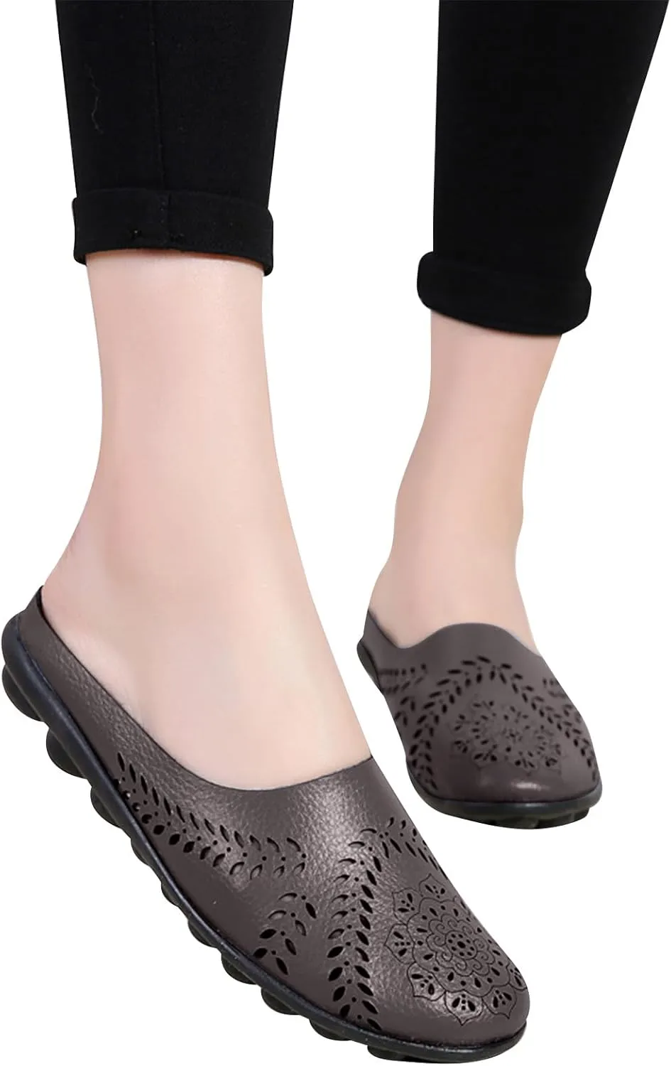 Womens Hollow Breathable Casual Mule Sandals Slip On Flat Loafers Outdoor Comfort Backless Slippers Hollow Slides Casual All-Match Summer Shoes