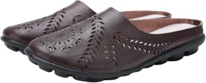 Womens Hollow Breathable Casual Mule Sandals Slip On Flat Loafers Outdoor Comfort Backless Slippers Hollow Slides Casual All-Match Summer Shoes