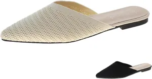 Women's Knit Mesh Closed Pointed Toe Mules Sandals Fashion Backless Slip On Slides Comfortable Breathable Casual Flats for Home Vacation Daily