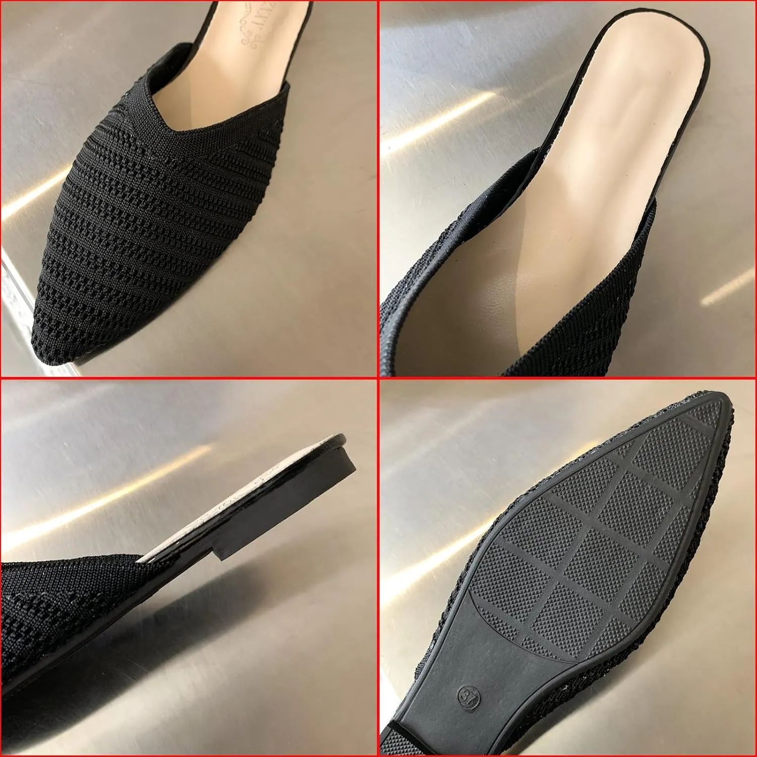 Women's Knit Mesh Closed Pointed Toe Mules Sandals Fashion Backless Slip On Slides Comfortable Breathable Casual Flats for Home Vacation Daily