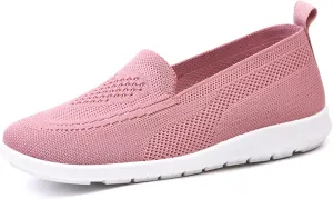 Women's Knitted Mesh Comfort Loafers,Slip on Lightweight Soft Lightweight Casual Shoes,Summer Knit Ballet Flat Sneakers. (Pink,6)