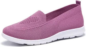 Women's Knitted Mesh Comfort Loafers,Slip on Lightweight Soft Lightweight Casual Shoes,Summer Knit Ballet Flat Sneakers. (Purple,6)