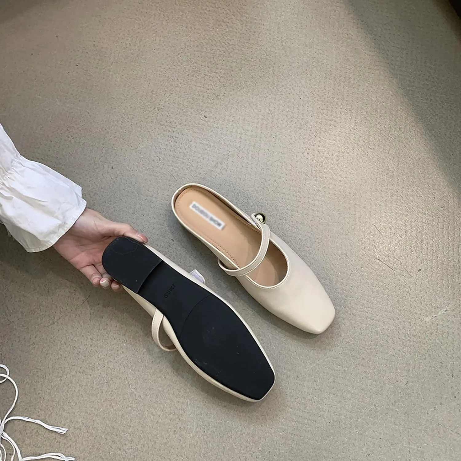Women's Leather Pearl Closed Toe Mary Jane Flat Mules Fashion Square Toe Soft Sole Comfortable Slip on Backless Flats Casual Office Dressy Sandals Walking Shoes Mules