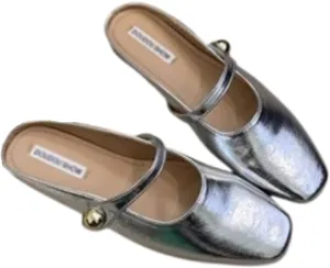 Women's Leather Pearl Closed Toe Mary Jane Flat Mules Fashion Square Toe Soft Sole Comfortable Slip on Backless Flats Casual Office Dressy Sandals Walking Shoes Mules