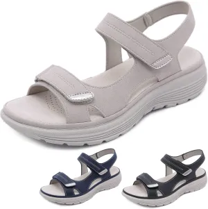 Women's Leather Platform Casual Orthopedic Sandals Fashion Comfortable Hook Loop Non Slip Outdoor Wedge Walking Sandals for Mam Work Outdoor