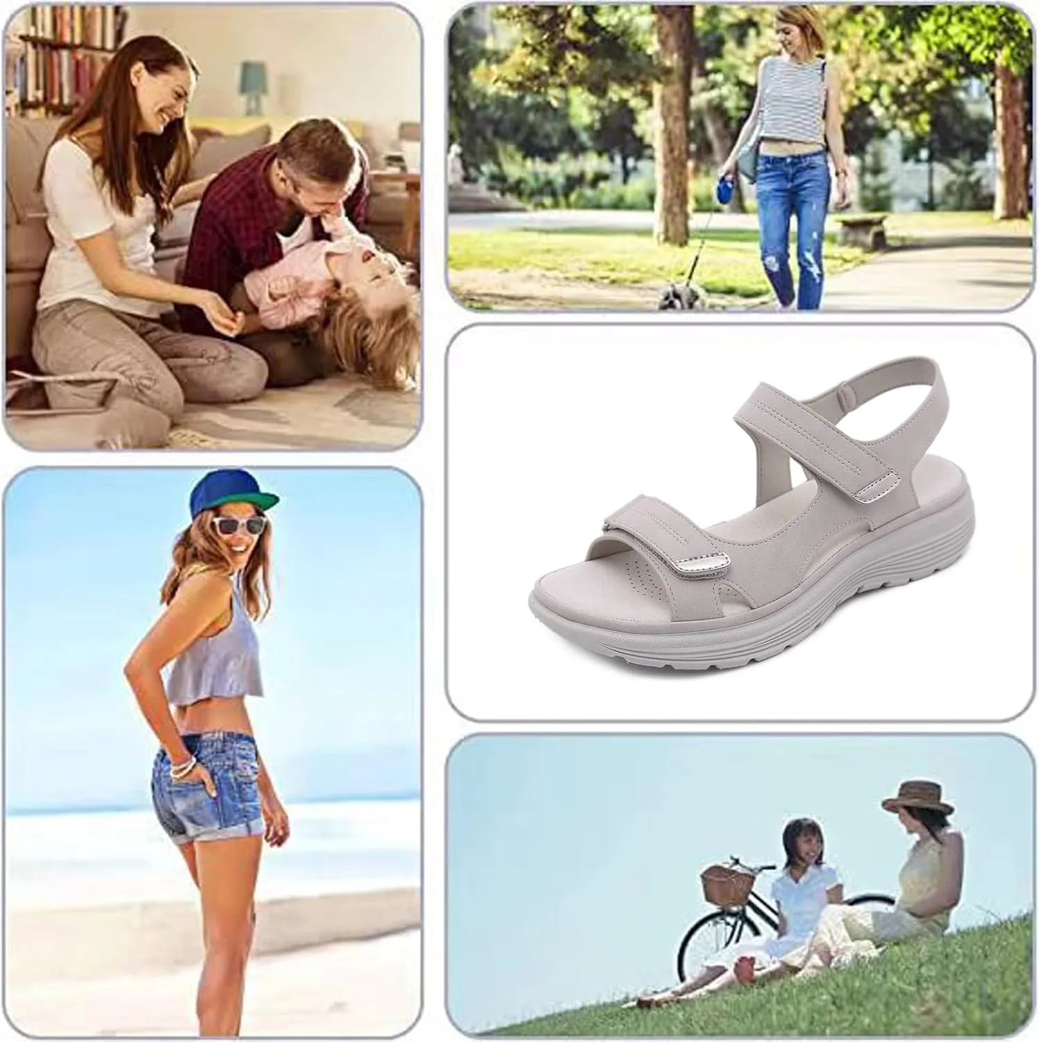 Women's Leather Platform Casual Orthopedic Sandals Fashion Comfortable Hook Loop Non Slip Outdoor Wedge Walking Sandals for Mam Work Outdoor